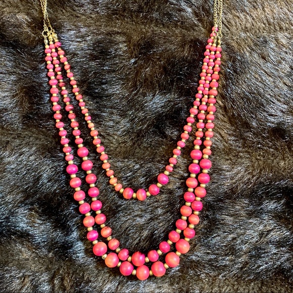 Long Layered Raspberry Beaded Necklace - Picture 2 of 3